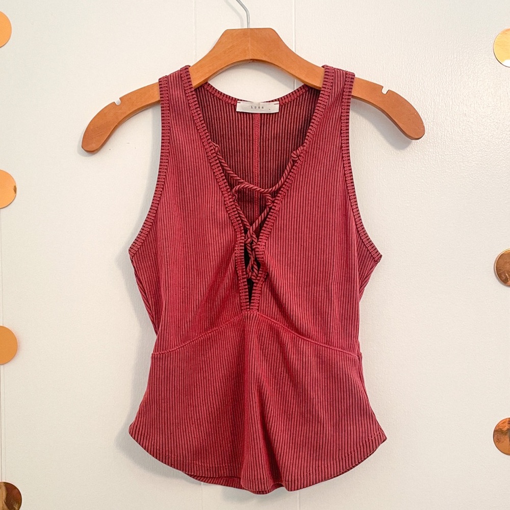 Lush Red Ribbed Tank Top